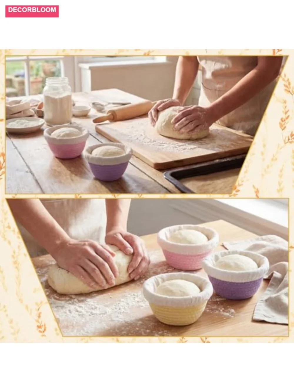 4 Round Cotton Rope Bread Proofing Baskets with Liners and Covers for Sourdough
